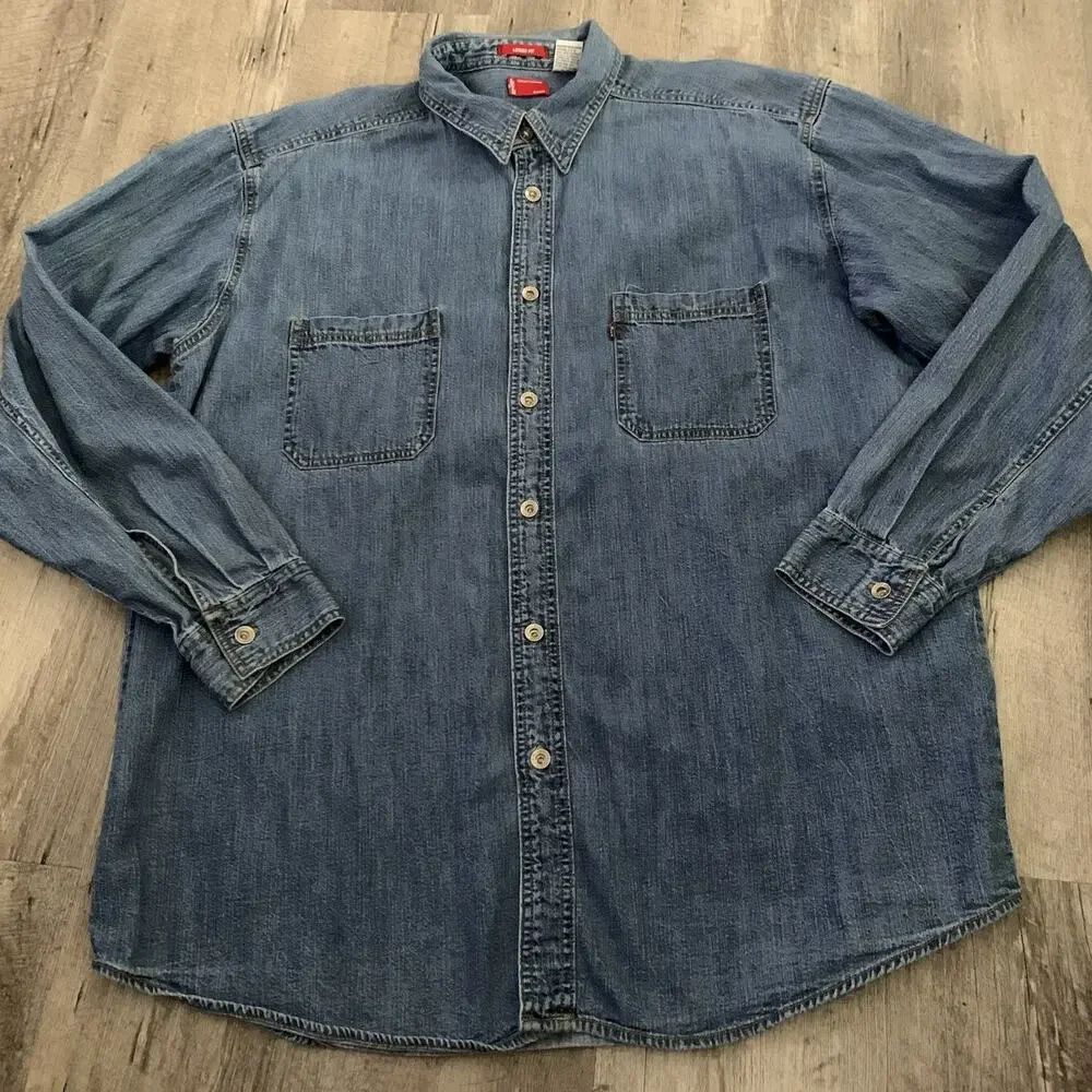Vintage Levi's Denim Shirt Mens Sz Large Loose Fit Blue Rivet Metal Buttons Y2K